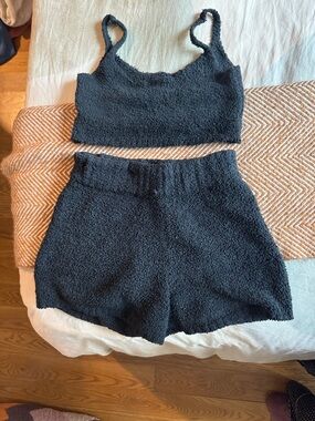 Cozy Black Fuzzy Tank and Shorts Set